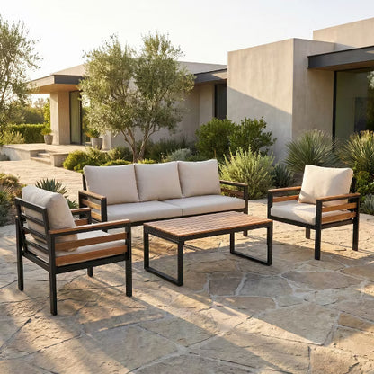 Patio Furniture Set with Coffee Table, 4-Piece Conversation Set with Washable Thick Cushions, Sectional for Porch, Balcony, Deck, Yard