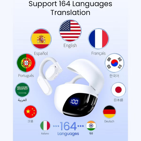 Real-Time AI Translator Earbuds | 164 Languages, 80H Playtime, Bluetooth, Audifonos Traductores, Travel/Business, White