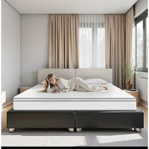 Wooakway Full Size 74.8" L 53.9" W 12" H Hybrid Mattress in a Box with Gel Memory Foam Individually Wrapped Pocket Coils Innerspring