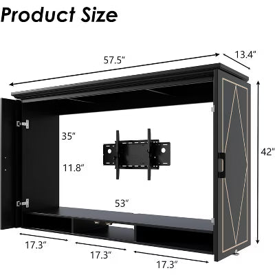 PAKASEPT Outdoor TV Enclosure, 55" Solid Wood Weatherproof TV Cover with Premium Dual-Arm Mount, Fold Door and Lights, (Fits Max 58")