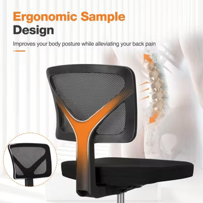 ELJGET Low-Back Mesh Armless Office Chair,Swivel Rolling Computer Chair No Arms with Lumbar Support,black