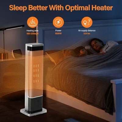 Mydepot Space Heater for Indoor Use, 1500W Electric Heater with Oscillation, Quiet for Bedroom, Office