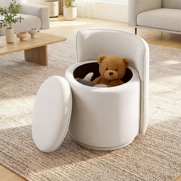 KERDOM Velvet Vanity Chair With Storage, Wavy Backrest, No Assembly, Suitable For Bedroom, Dressing Room, Living Room, White