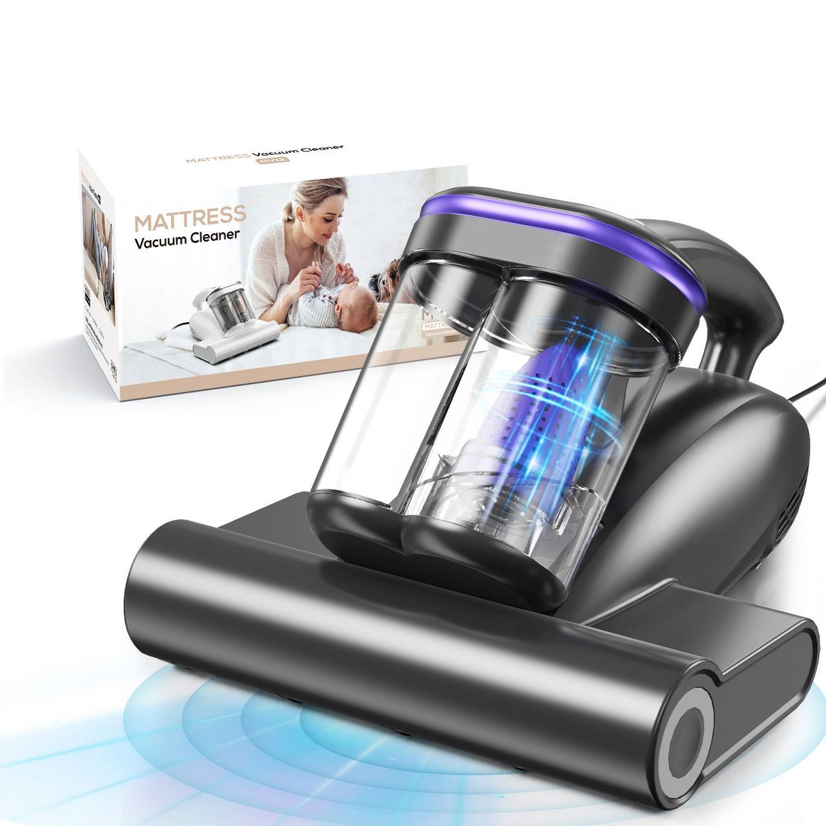 UZK 500W 16Kpa Vacuum Cleaner with UV-C Light, Handheld Vacuums with Heating & Ultrasonic & Anion for Bed Dust Pet Hair, Double-Cup,Purple