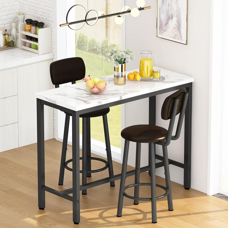 Modern Rectangle Dining Room Table Set for 2, Kitchen Bar Table Set With MDF Tabletop & 2 PU Leather Chairs for Small Space, Living Room, Apartment