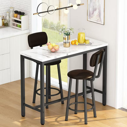Modern Rectangle Dining Room Table Set for 2, Kitchen Bar Table Set With MDF Tabletop & 2 PU Leather Chairs for Small Space, Living Room, Apartment