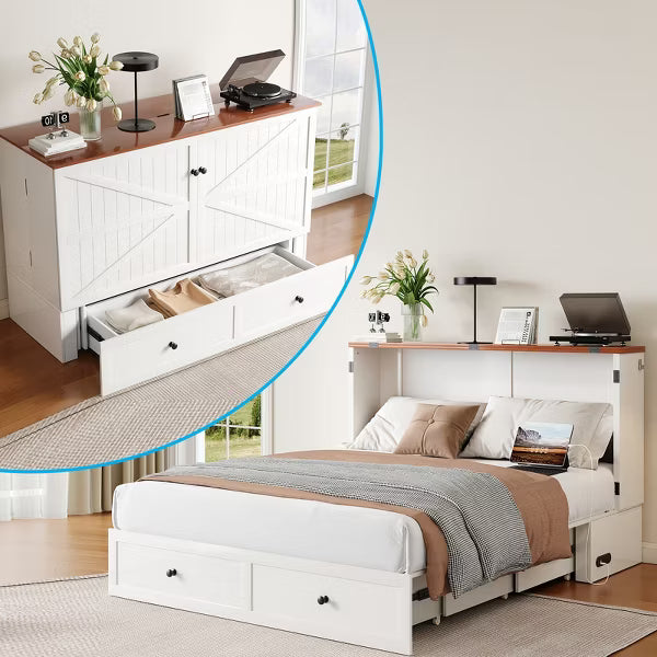 Mjkone Full/Queen Size Murphy Bed Chest with Mattress and Storage