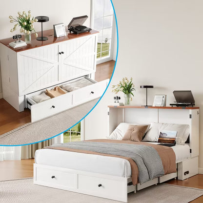 Mjkone Full/Queen Size Murphy Bed Chest with Mattress and Storage