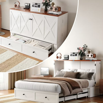 Mjkone Full/Queen Size Murphy Bed Chest with Mattress and Storage