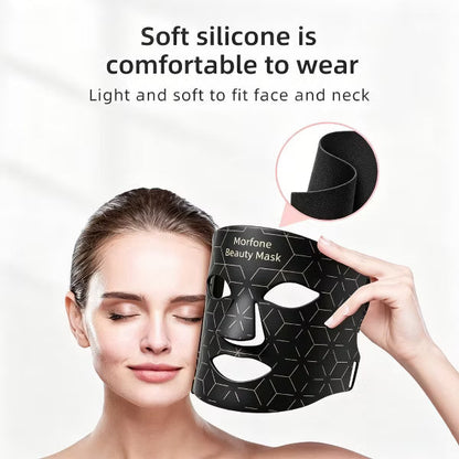 Morfone 7 Color Face and Neck Silicone Red Light Therapy Mask Wireless Hands-Free Anti-Aging Beauty Device all black 11 inch