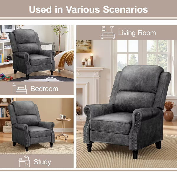 KERDOM Vintage PU Leather Recliner Chair,Adjustable Wingback Reclining Armchair,Ergonomic Single Sofa Chair for Living Room Bedroom,Dark Gray