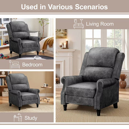 KERDOM Vintage PU Leather Recliner Chair,Adjustable Wingback Reclining Armchair,Ergonomic Single Sofa Chair for Living Room Bedroom,Dark Gray