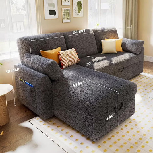 AMERLIFE 2 in 1 Pull Out Sofa Bed with Storage Chaise