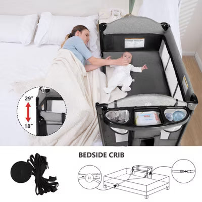 TODECARE 4 in 1 Pack and Play, Multifunction Baby Bassinet Bedside Crib, Portable Baby Nursery Playard w/Changing Table, Storage Basket