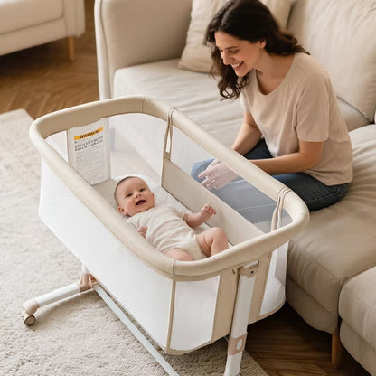 Kinder King Baby Bassinet with Wheels, Portable Newborn Bedside Sleeper, All-Sided Mesh Infant Crib with Removable Soft Mattress