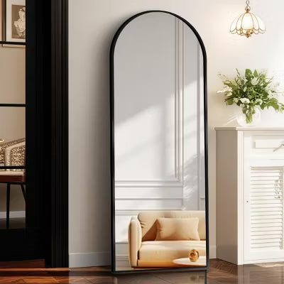 SEVOBAL 58"x18" Full Length Mirror with Arched Top Shatterproof Floor Mirror with Aluminum Frame for Living Room, Black, 149.4"*54"*3.5"