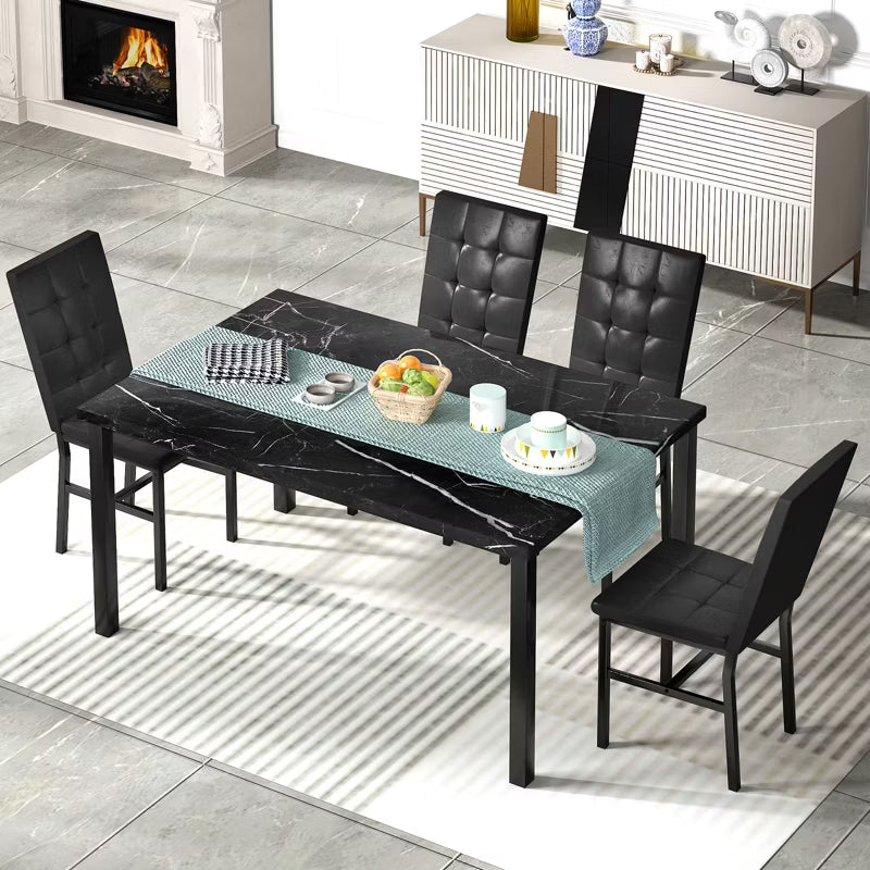 Hooseng Dining Table Set for 4, 5-Piece Kitchen Table Chairs Set, Rectangle Dining Room Table set with Four Chairs for Dining or Living Room