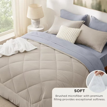 Bedsure Comforter Set - 7 Pieces Reversible Bed Set for All Seasons, Bed in a Bag with Down Alternative Comforter, Sheets, Pillowcases & Shams