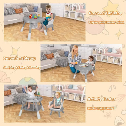 Kinder King 15 in 1 Baby High Chair, Coverts to Rotatable Activity Play Center/Infant Dining Booster Seat, Detachable Toys, Removable Tray