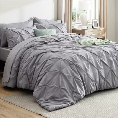 Solid Diamond Pintuck 7pcs King Grey Bedding Set Comforter Set - Bedsure