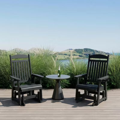 Fortune Candy 1-Person Poly Lumber Patio Glider, with Cup Holders, High Backrest and Deep Contoured Seat, HIPS Material (Matte Black)