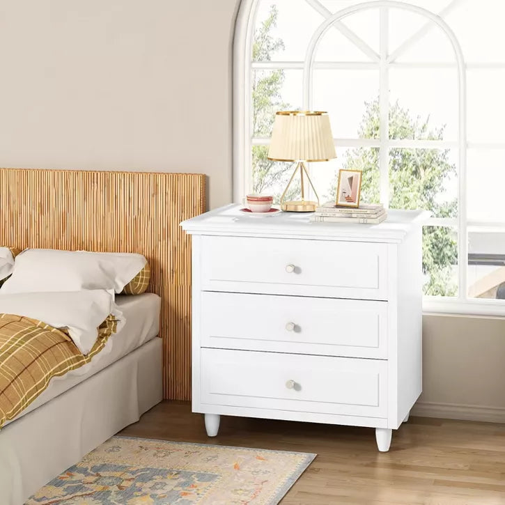 Hooseng 3 Drawers Nightstand with Wood Legs,Modern White Drawers Dresser Bedside Nightstand for Bedroom,Living Room
