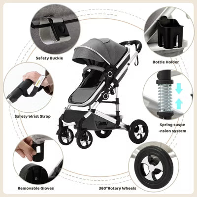 TODECARE 2-in-1 Convertible Baby Stroller with Reversible Seat, Adjustable Canopy and Storage