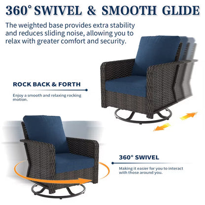 SUGOLD 3-Piece Patio Conversation Set with 2 Swivel Rocking Chairs and Side Table Outdoor Rattan Furniture