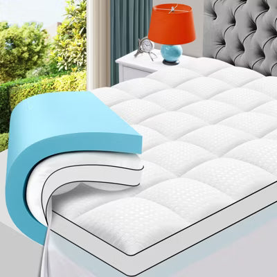 LIKEPAY Dual Layer 4 Inch Memory Foam Mattress Topper, 2 Inch Gel Memory Foam, Medium Support