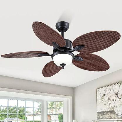50 Inch Tropical Ceiling Fan with Light and Remote Glass Light Cover Palm Leaf Blades