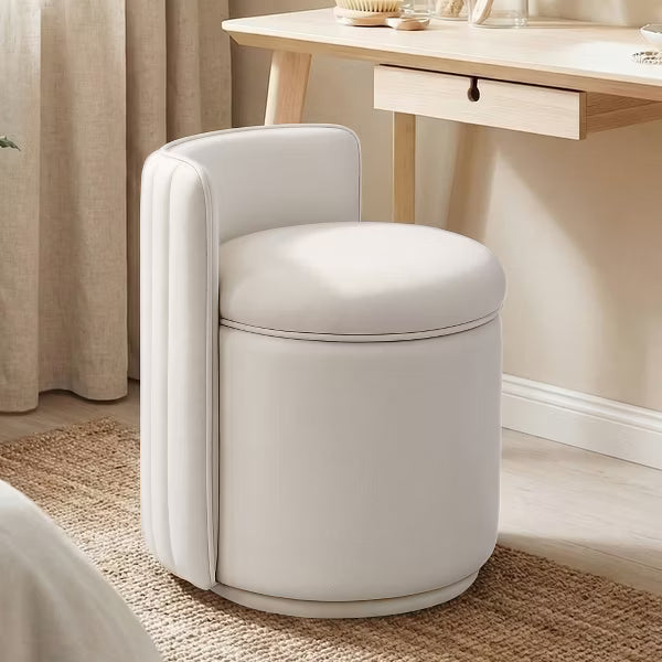 KERDOM Velvet Vanity Chair With Storage, Wavy Backrest, No Assembly, Suitable For Bedroom, Dressing Room, Living Room, White