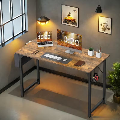 Sevobal Desks Game Computer Desk, Home Office Desk, Desk For Studying, Writing, Working , Gaming, Modern Simple, Brown, 63"*26"*29.8"