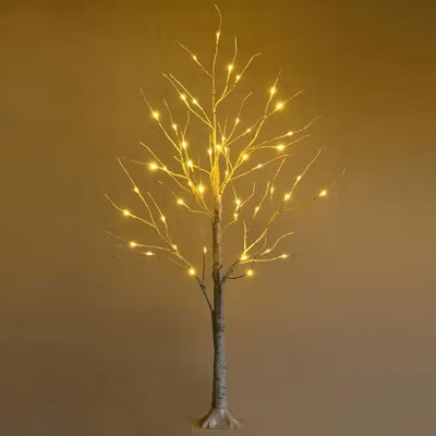 Resenkos 6-Ft Pre-Lit White Birch Twig Tree with LED Lights for Holidays - White