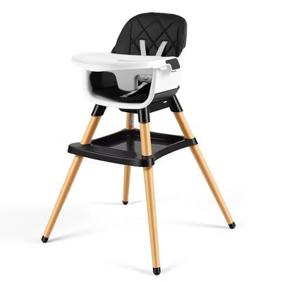 TODECARE High Chair, 7 in 1 Convertible Wooden Highchair for Babies & Toddlers with Adjustable Legs, Double Removable Tray, Safety Harness