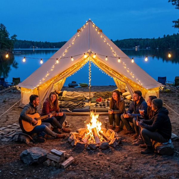13.1ft Waterproof Glamping Bell Tent, 8-Person 4-Season Family Yurt with Stove Jack - Beige