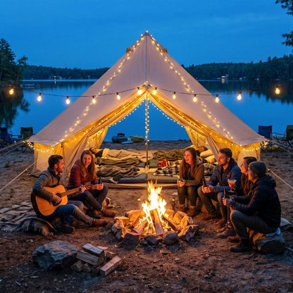 13.1ft Waterproof Glamping Bell Tent, 8-Person 4-Season Family Yurt with Stove Jack - Beige