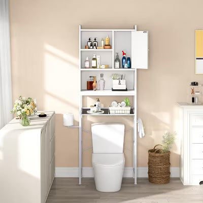 Hooseng Over The Toilet Storage, 3 Tier Bathroom Organizer Shelf, 23.6''W Bathroom Storage Organizer with Door, Toilet Rack