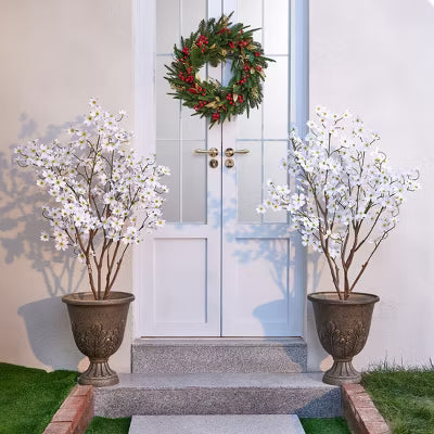Dr. Planzen 3ft Artificial Dogwood Tree - UV Resistant Fake White Blossom Flowering Plants - Indoor & Outdoor Faux Potted Trees Decor Gift