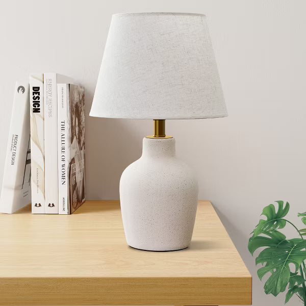 POWLIG 11.8"x19.4" Ceramic Table Lamp with Linen Shade - No Assembly Required, Modern Decor