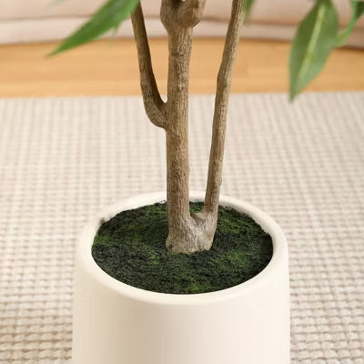 DR.Planzen 7FT Faux Eucalyptus Tree with Round White Planter, Pre Potted fake Eucalyptus Trees for Home Decor