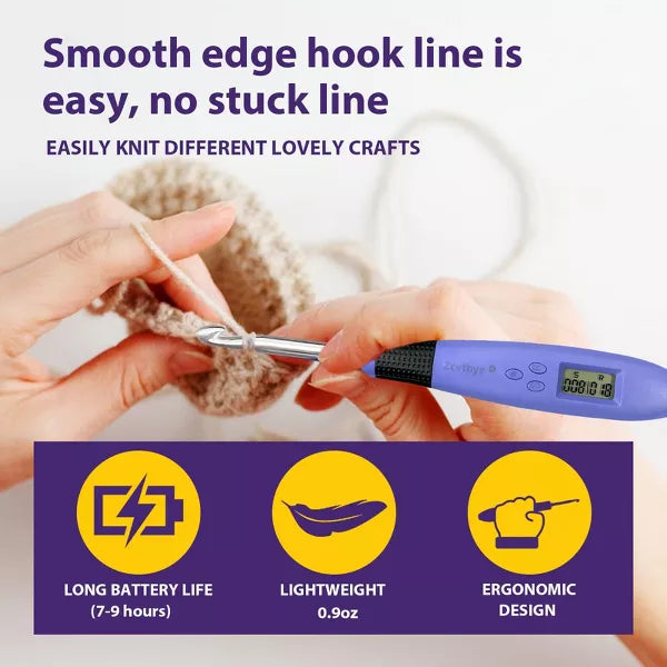 Zcvtbye Rechargeable Lighted Crochet Hook Set with Stitch Counter, 18 Interchangeable Metal Heads, Ergonomic Handle – Gift for Knitters