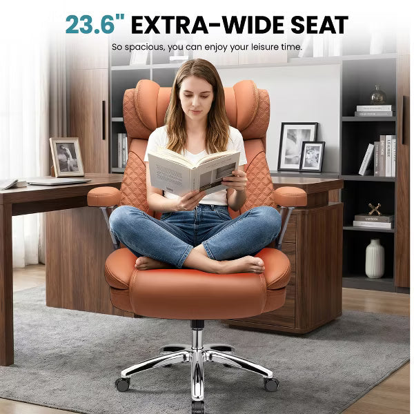 KERDOM Big and Tall Executive Office Chair, 500LBS PU Leather Desk Chair with 5D Adjustable Armrest, 90°-120° Reclining Home Computer Chair,Brown