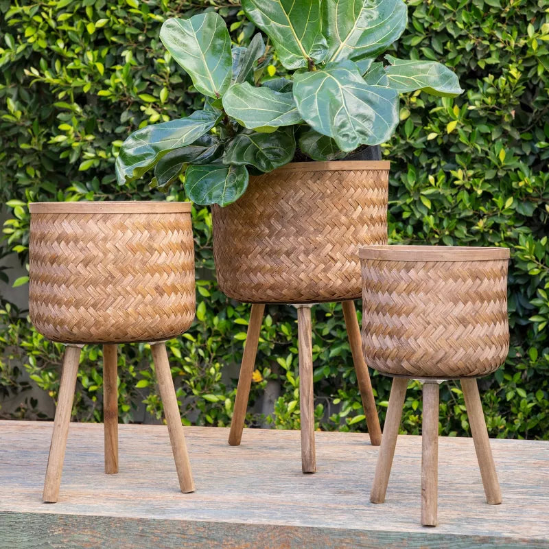 Maggift Planters Bamboo Planters with Outdoor and Indoor, Decorative Plant Pots for Living Room, Garden, Balcony, Home Decor, Brown 19.75"*17"*16.5"