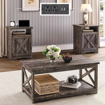 AMERLIFE 3-Piece Farmhouse Living Room Table Sets