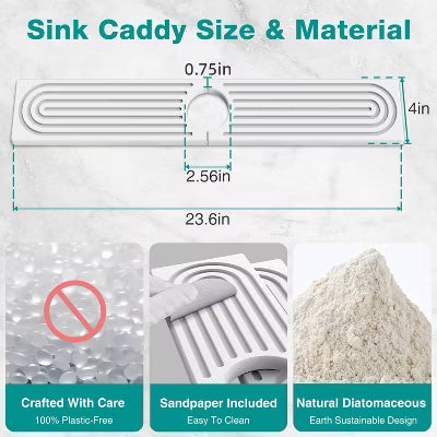 Faucet Mat, 23.6" Stone Water Absorbent Mat & Faucet Splash Guard, White