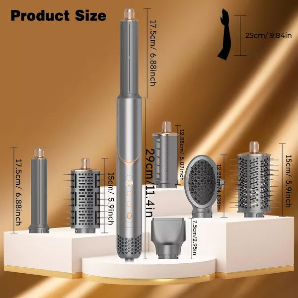 Dryhsip 8-in-1 Foldable Hot Air Styler, High-Speed Hair Dryer Brush with 7 Attachments, Negative Ion, 3 Heat/Speed Settings, Travel-Friendly, Gray