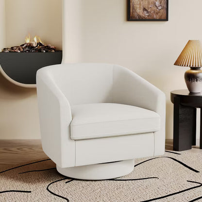 Dyonery Swivel Barrel Accent Chair, Modern Faux Leather Upholstered Armchair, 360 Comfy Reading Chair for Living Room & Bedroom, Fully Assembled