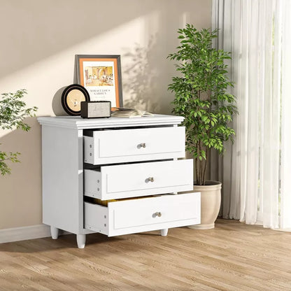 Hooseng 3 Drawers Nightstand with Wood Legs,Modern White Drawers Dresser Bedside Nightstand for Bedroom,Living Room