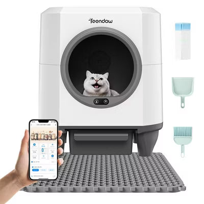Teendow Automatic Self-Cleaning Cat Litter Box with 80L Capacity for Multiple Cats, Odor Control, APP Smart Control, Includes Litter Mat,Cat Scratcher