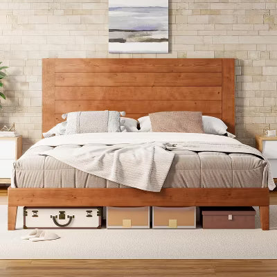 AMERLIFE Mid-Century Modern Platform Bed with 48" Headboard